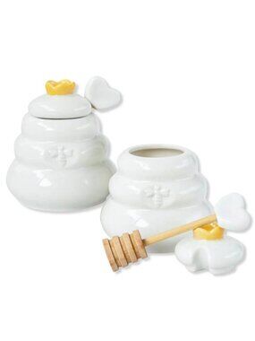 Kate Aspen Bee Hive Ceramic Mini Honey Jar & Dipper Set of 2 NEW